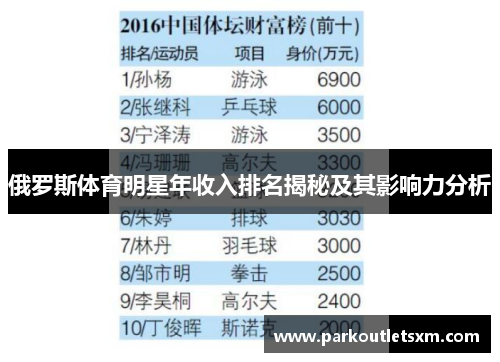 俄罗斯体育明星年收入排名揭秘及其影响力分析